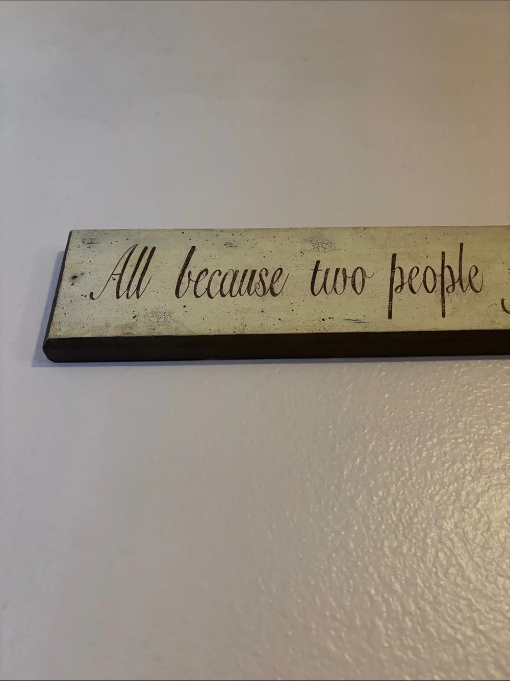 All Because Two People Fell In Love, Wooden Wall Sign 18x4”